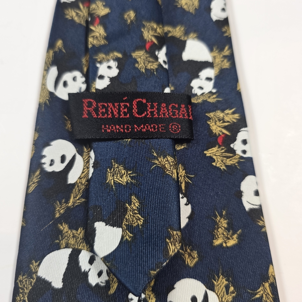 Navy Panda Pattern Tie Rene Chagal - Picture 7 of 7